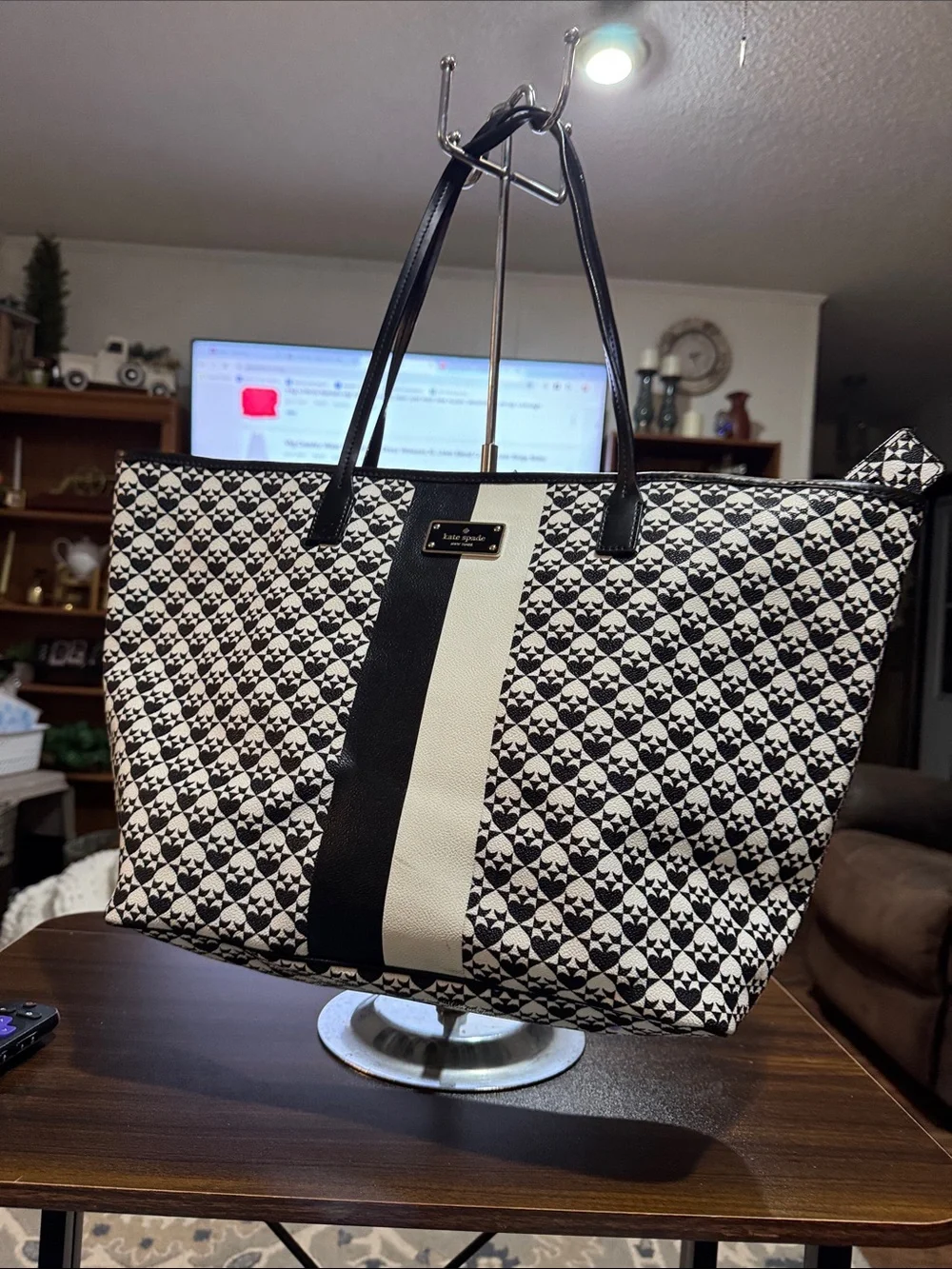 Kate Spade Black and White Geometric Stripe Tote